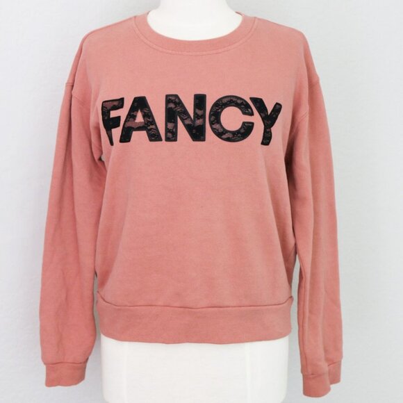 Betsey Johnson Performance Mauve Pink FANCY Lace Applique Crew Neck Sweatshirt S - Picture 2 of 12